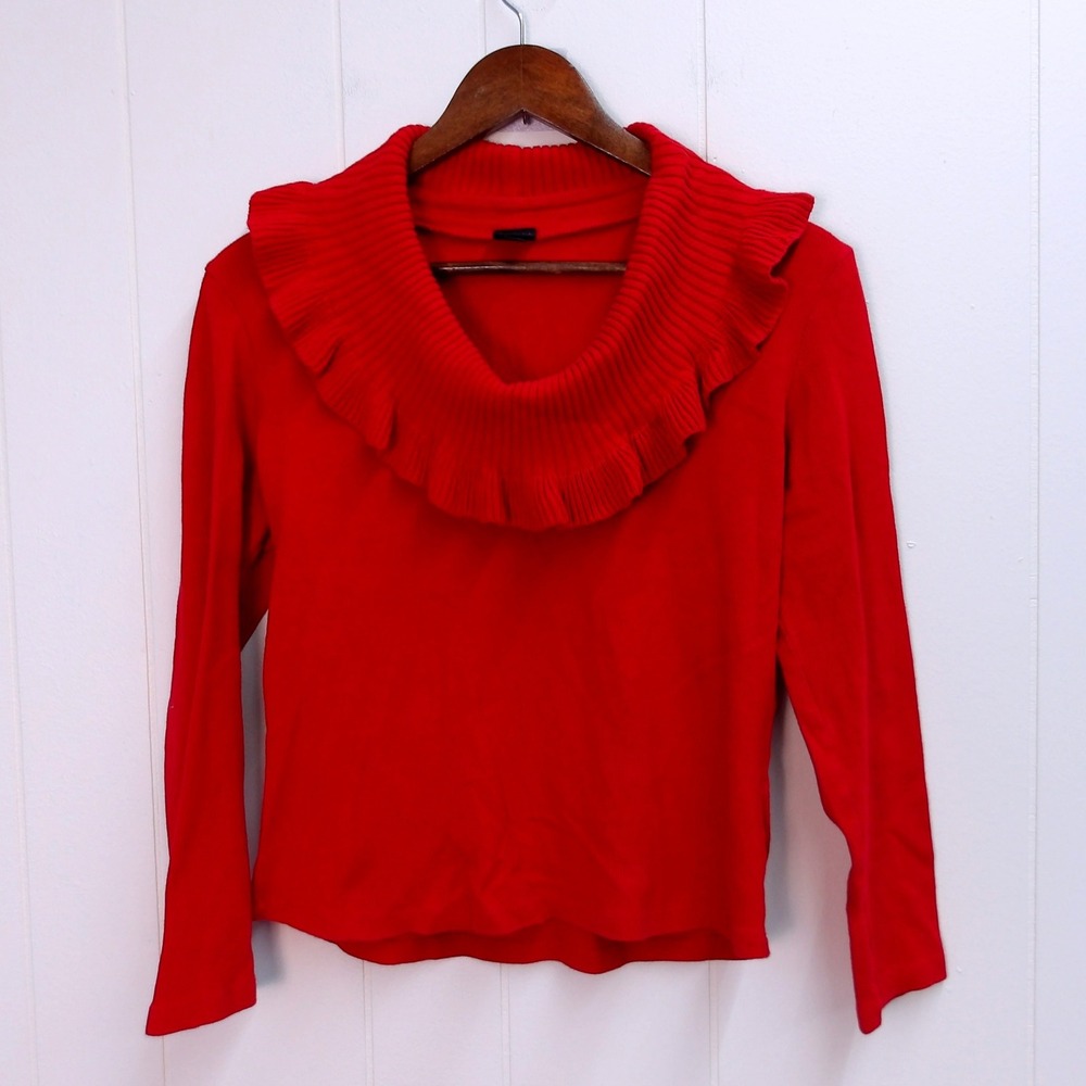 Rafaella Women Red Long Sleeve Ruffle Collar‎ Sweater Top Size M / #1223